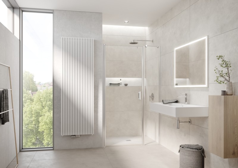 Kermi Pendeltür LIGA 1OL 1800x1850 BV: 1760-1810, silber mattglanz ESG klar LI1OL180181AK Image