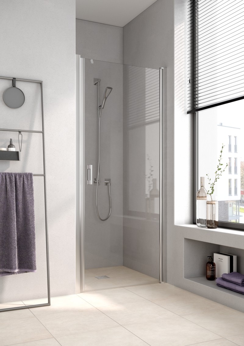 Kermi Pendeltür Liga 1WR 0950x2000, silber hochglanz, ESG klar mit KermiClean, LI1WR09520VPK LI1WR09520VPK Image