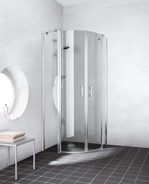 Kermi Viertelkreis Liga P55 1010x1850, silber hochglanz, ESG klar mit KermiClean, LIP55 LIP5510118VPK Image