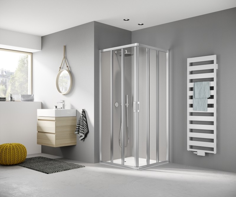 Kermi Eck-Halbt. re Liga E3R 0900x2000 BV: 875-900, silber hochglanz ESG klar mit KermiClean LIE3R09020VPK Image