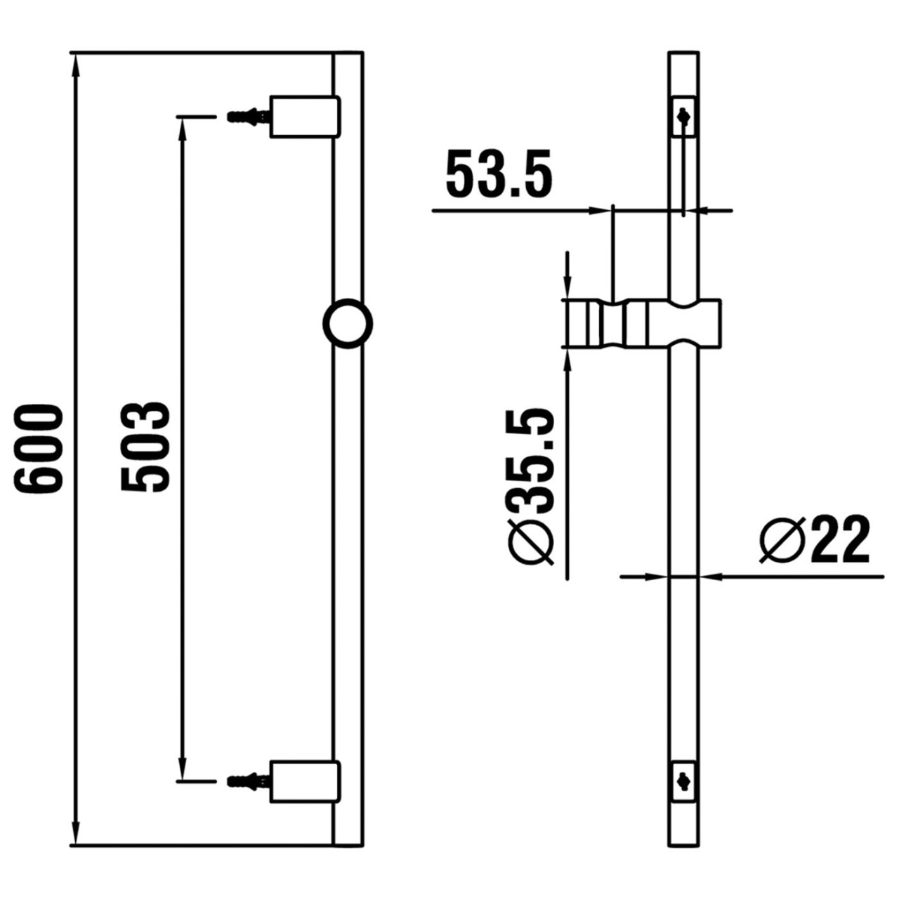 LAUFEN Brausestange TwinGliss , PVD Gold, Höhe 600 mm Vollmetall Einfache Installation dank integrie HF904791463000