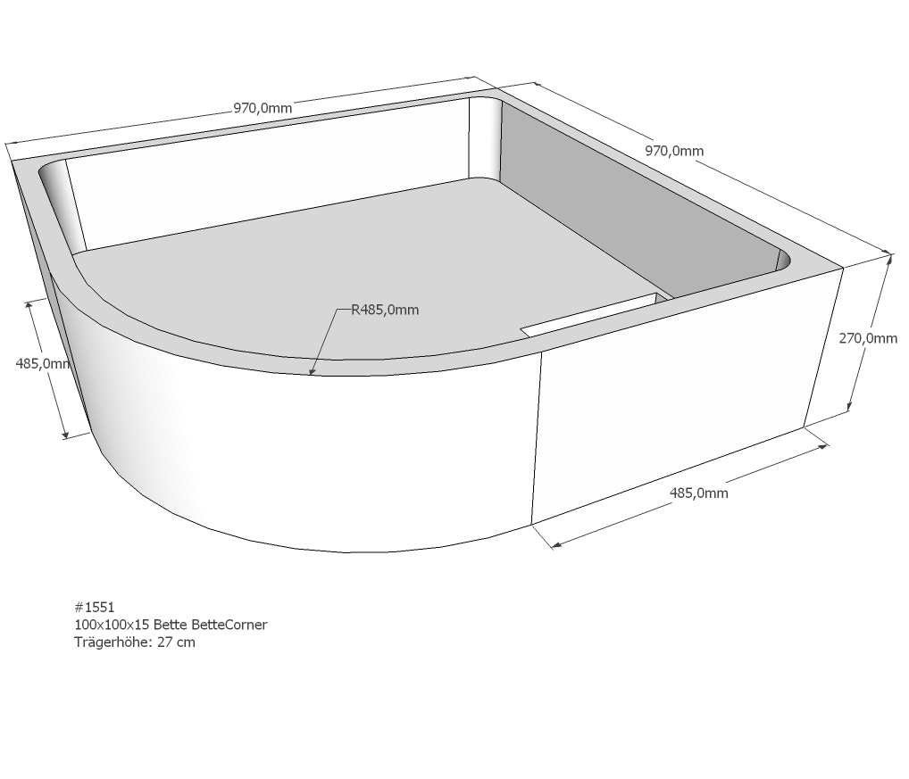 Neuesbad Wannenträger für Bette Corner 100x100x15 Viertelkreis SD21163 Image