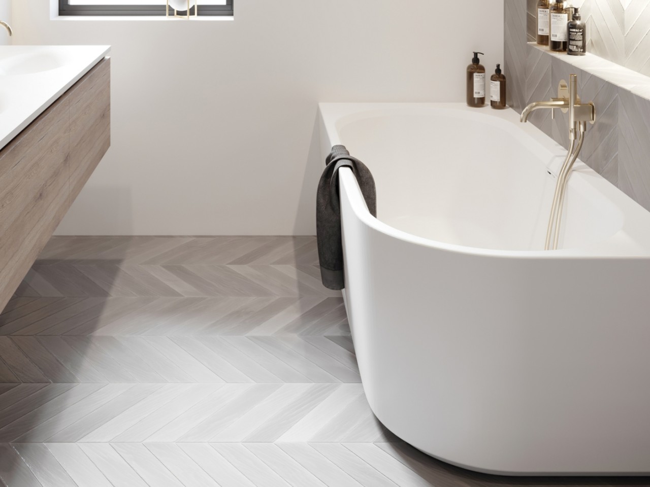 Riho wandstehende Badewanne Desire Corner 184x84 R seidenmatt weiß, B087007105 B087007105 Image