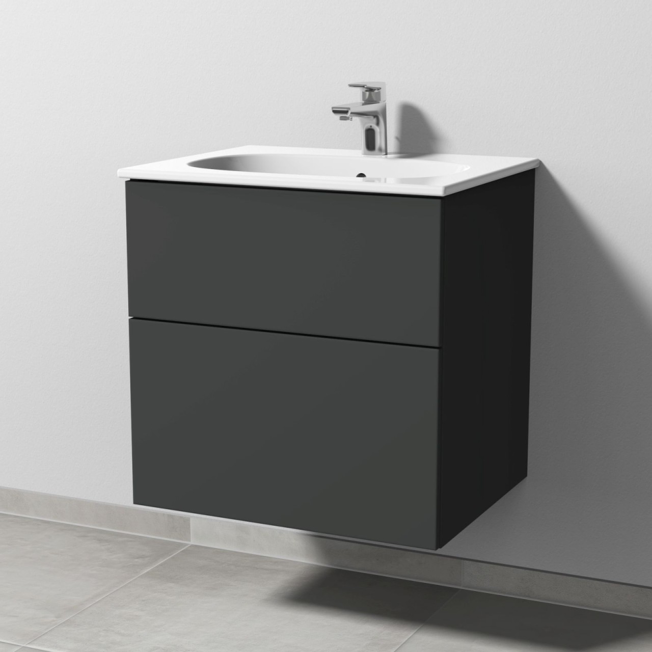 Sanipa 3way Waschtischunterbau zu Geberit Acanto Slim Waschtisch mit 2 Auszügen, Graphit-Matt SP4101B Image