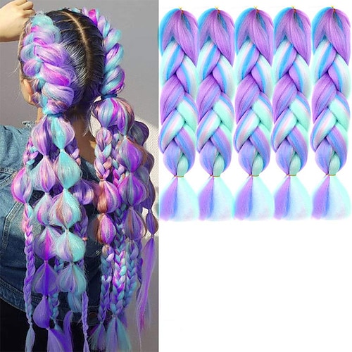 4 Farben mischen Flechten Haarverlängerungen Jumbo Haar 5pcs / lot 24 Zoll synthetische bunte Flechten Haarverlängerung für Häkelbox Zöpfe Twist Flechten Haar Image