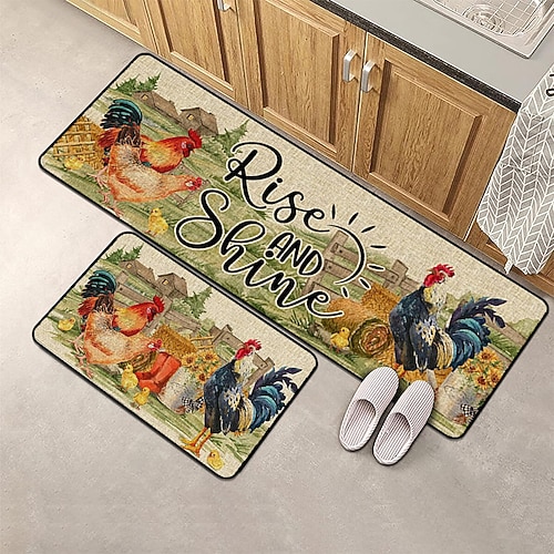 Bauernhaus Hühnerbereich Teppich Küchenmatte rutschfeste ölfeste Bodenmatte Wohnzimmerteppich Indoor Outdoor Matte Schlafzimmer Dekor Badezimmermatte Eingangsteppich Türmatte Image