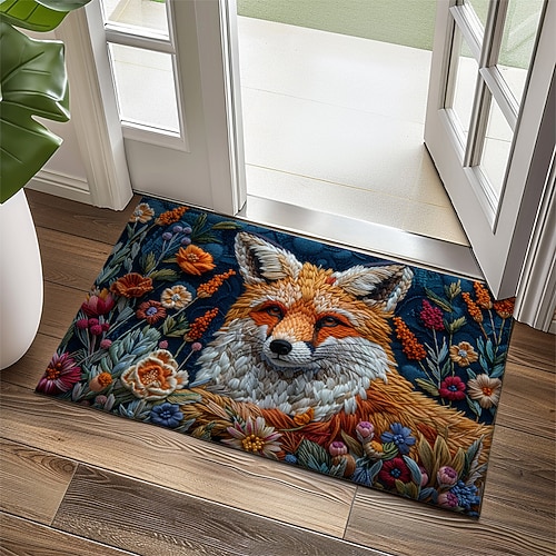 Herbst Quilt Fuchs Fußmatte Küchenmatte Bodenmatte rutschfeste Bereich Teppich ölfester Teppich Indoor Outdoor Matte Schlafzimmer Dekor Badezimmermatte Eingangsteppich Image
