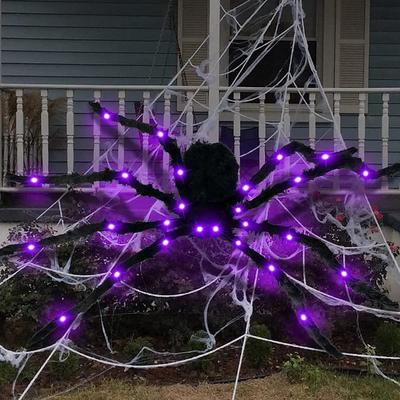 Large Halloween Spider Decoration Light Up Spider Web for Spooky Indoor Outdoor Parties Halloween Luminous Spider Web Triangular Web Fan-Shaped Web Luminous Spider Electric Plush Big Spider