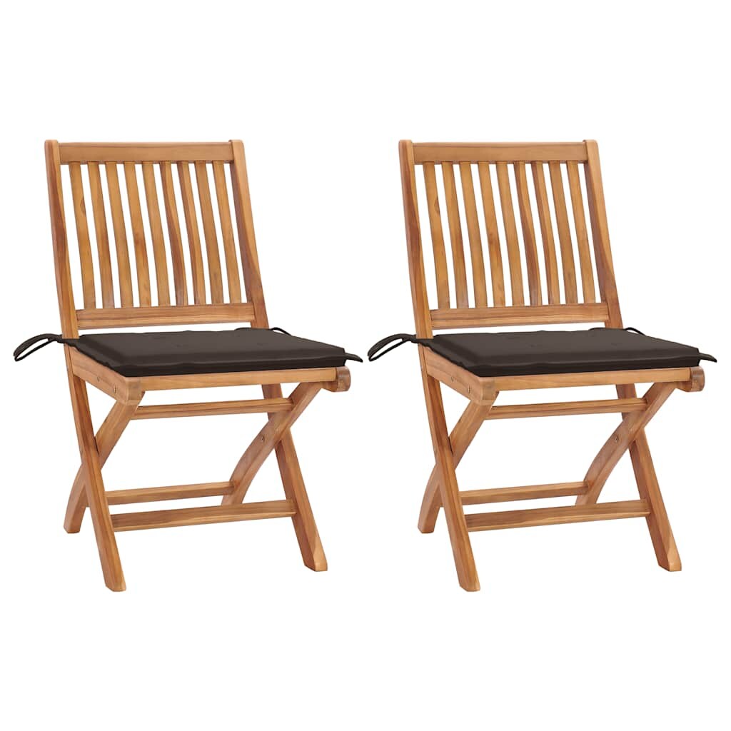 vidaXL Gartenstühle 2 Stk. mit Taupe Kissen Teak Massivholz Image