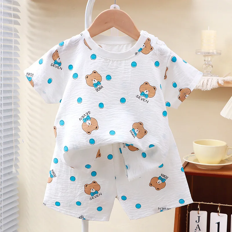 Kinder Anzug Kleidung für Mädchen Cartoon Kurzarm T-shirt Tops + shorts Sommer kinder Kleidung Baby Jungen Set Image