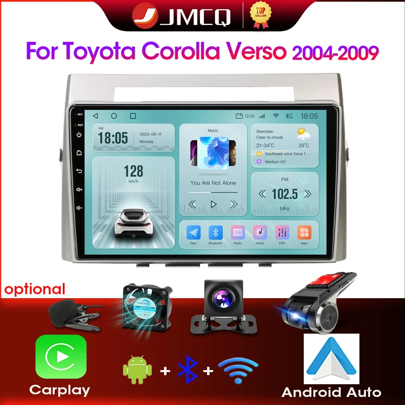 JMCQ 2Din Android Auto Stereo Radio Multimedia Video Player Für Toyota Corolla Verso AR10 2004-2009 Navigation GPS 2 Din Carplay Image