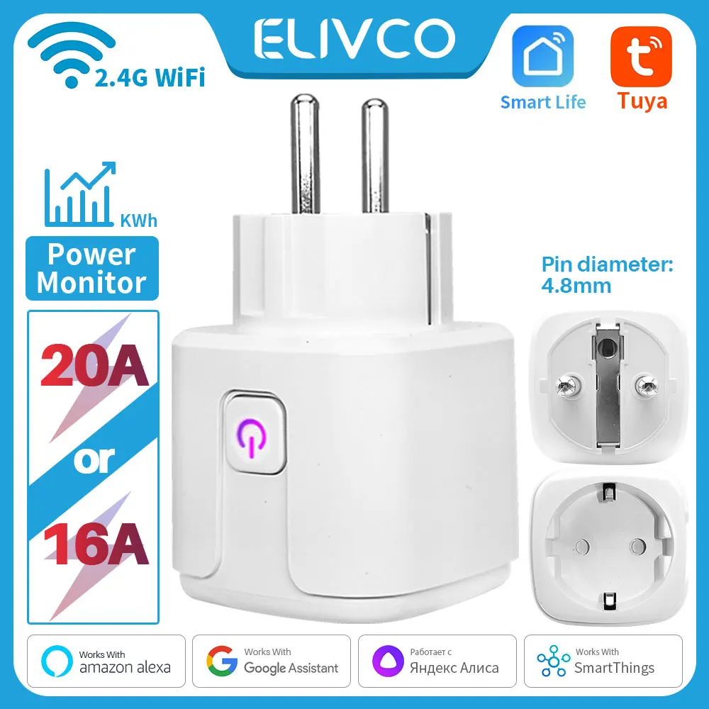20A/16A Tuya Smart Plug Power Monitor WiFi Steckdose, Smartlife App, funktioniert mit Alexa, Google Home, Alice, Smart Things Smart House Image