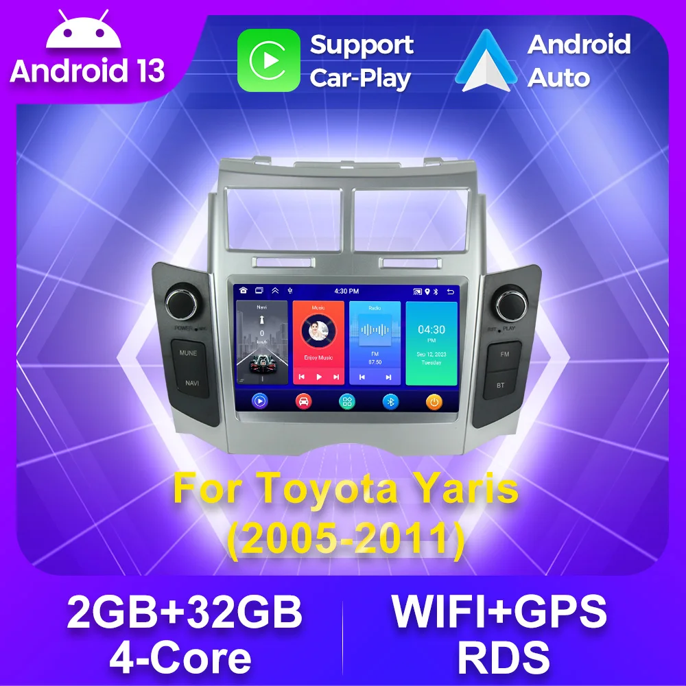 7 Zoll Autoradio für Toyota Yaris xp90 Vitz Platz 2013-2017 Stereo Carplay Android Auto Multimedia Video Player GPS Navigation BT Auto GPS Multimedia Radio, 8-Kern DSP ohne DVD Player, 2Din Stereo