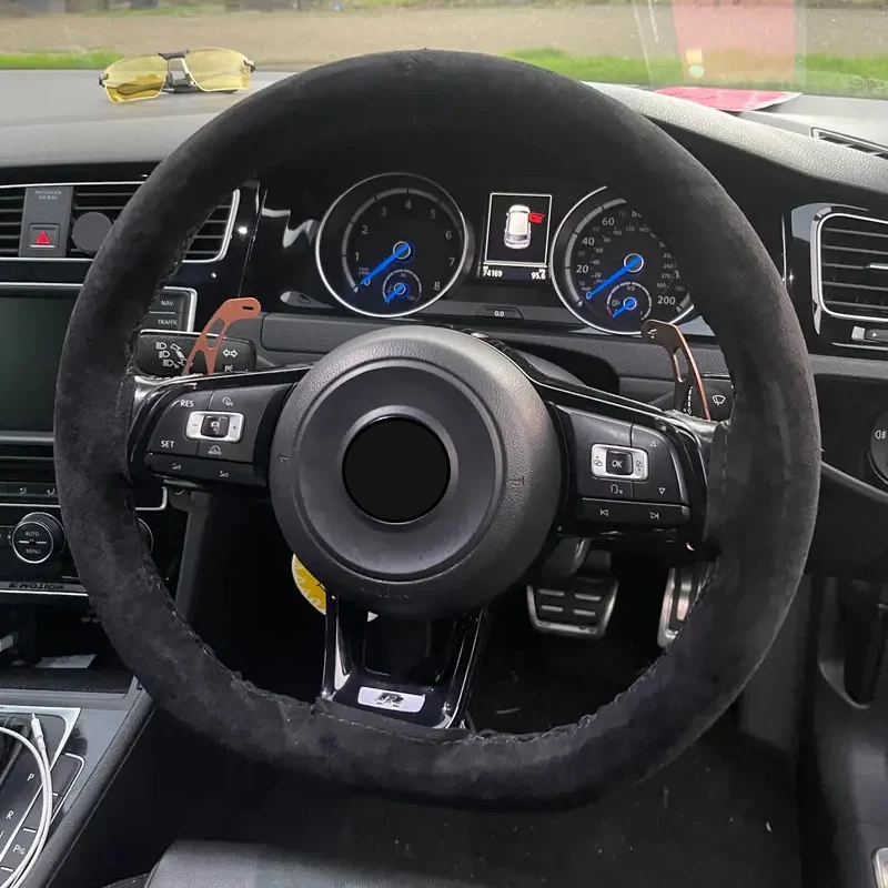 Housse de volant de voiture en daim universelle 38CM couverture de volant de voiture pièces intérieures en cuir couverture de tressage pour volant