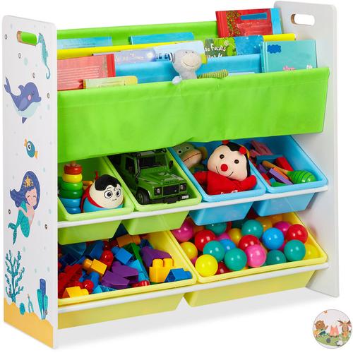 Kinderregal, 6 Boxen, 4 Stofffächer, Meerjungfrau Kindermotiv, Spielzeugregal HxBxT: 78 x 86 x 26,5