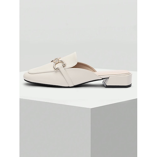 sabot da donna in pelle bianca con fibbia in strass – eleganti mocassini slip-on per outfit casual e formali