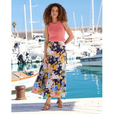 Boston Proper - Navy Blue - Nantucket Fleurs Print Poplin Midi Skirt - Small