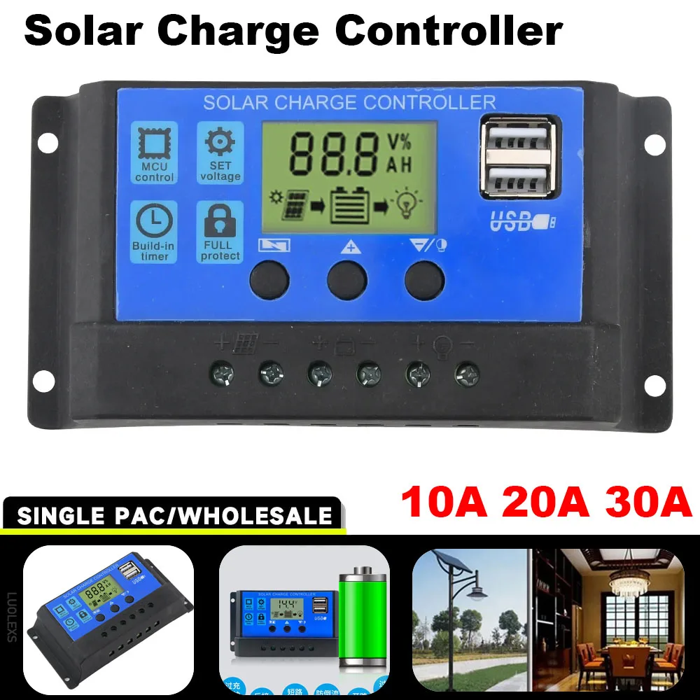 Solar laderegler 12 v24v 30a/20a/10a Auto-LCD Dual-USB 5V Ausgang Photovoltaik Solar panel PV-Regler Lastent lader Image