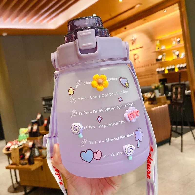 1300 ml Wasserflasche mit Strohhalm, große Kapazität, Trinkflasche für Outdoor-Sport, Fitness, niedliche Studentenflaschen, Trinkgeschirr Image