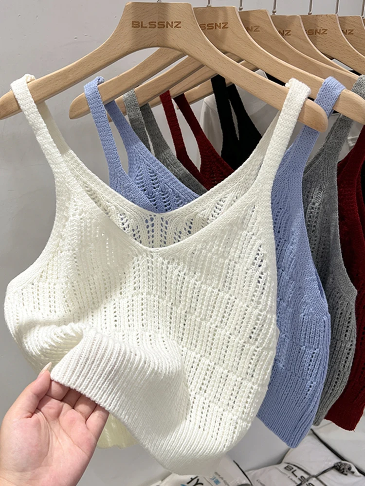Koreanische Strickwesten für Damen, V-Ausschnitt, Einfarbig, Tanktop, Blusas Mujer De Moda 2026, Sommer-Mode, Ärmellose Casual Dünne Oberteile Image