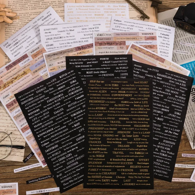 Journamm 4 Stück/Packung Vintage Bronzing Phrases Aufkleber DIY Scrapbooking Journaling Deco Supplies Koreanisches Briefpapier Planer Aufkleber Image