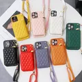Custodia per telefono a portafoglio a tracolla per IPhone 16 15 14 13 12 11 Pro Max Porta slot per schede Cordino Cinghia Cavo con cerniera Borsa Cover in pelle