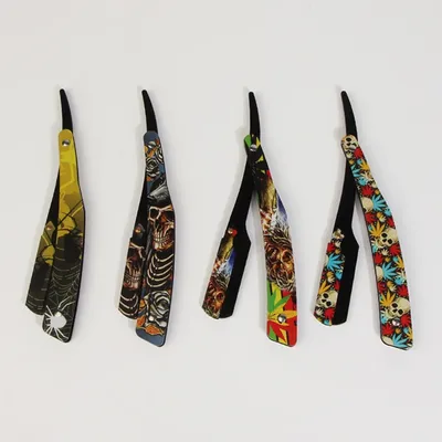 Men’s Professional Trendy Manual Razor 3D Painted Pattern Blade Stainless Steel Blade Frame Shaving