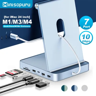 Minisopuru USB C Hub for iMac 24inch 2021/2023/2024 Support M.2 NVMe SSD iMac Accessories with USB C