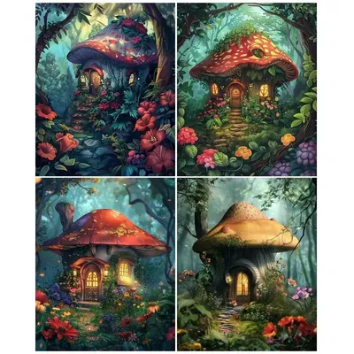 GATYZTORY Frame DIY Painting By Number Mushroom House Landscape Acrylic Paint Oil Painting On Canvas