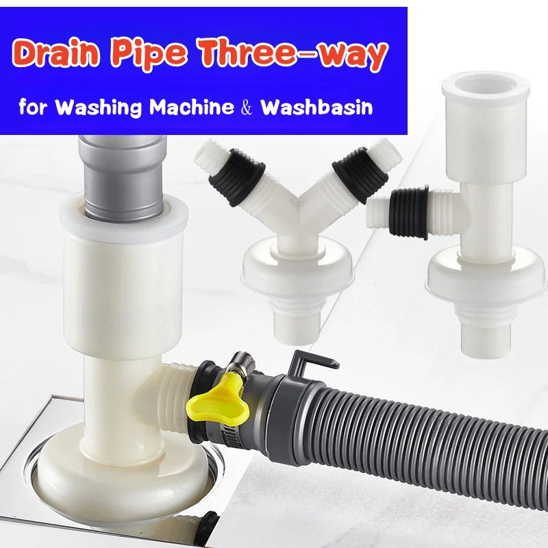 Washing Machine Drainage Connector Drain Pipe Three-way Washbasin Sewer Tee Sink Floor Drain Hose Y-type Bifurcated Three-head
