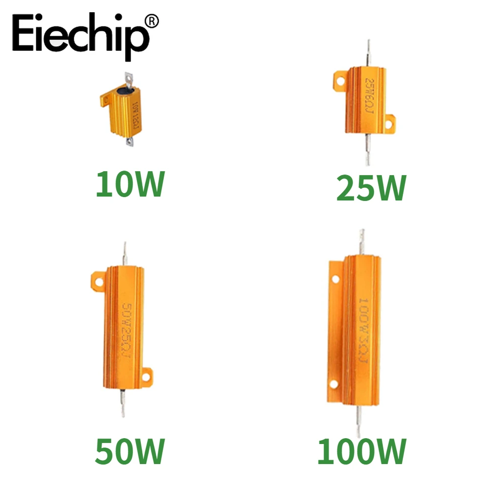 1PC 10W 25W 50W 100W Resistore a filo avvolto in alluminio Custodia in metallo Potenza 0.1 ~ 500ohm Resistenza di carico Resistore 2ohm 8ohm 100ohm