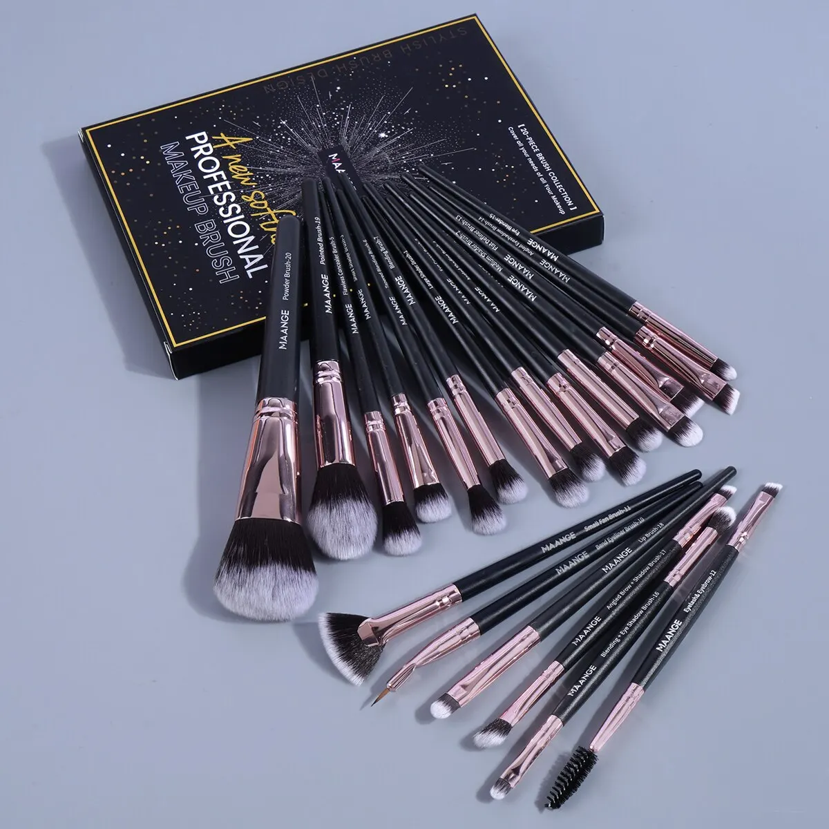 Maange 20 Stück Make-up-Pinsel mit Box, professionelles kosmetisches Puder, Lidschatten, Foundation, Rouge, Blending, Beauty-Tool für Frauen Image