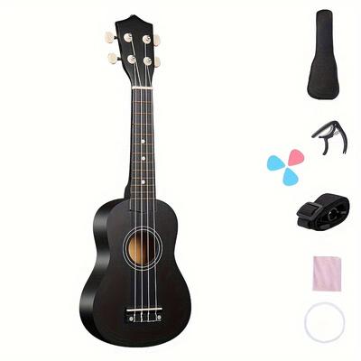 TEMU 21 Inch Wood Ukulele Ukulele Guitar Musical Gifts Instrument 4-string Hawaiian Mini Guitar Bag, Pick, Capo, Strap, Strings And Wiping Cloth Eid