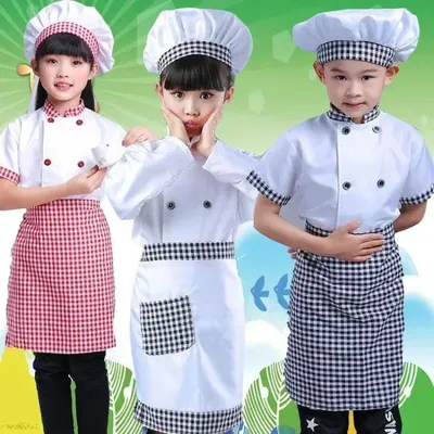 Kids Cook Tshirt Chef Uniform Children Kitchen Hat Cap Work Jackets Restaurant Halloween Performance
