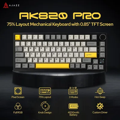 Ajazz AK820 Pro Gaming Mechanical Keyboard Bluetooth/ Wireless/Wired Customized Keyboard with TFT