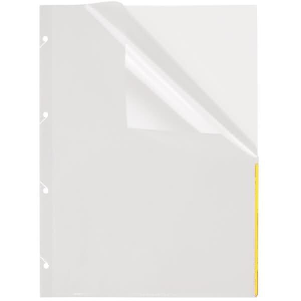 FolderSys Prospekthüllen A4 PP 4-fach gelocht mit Indexstreifen VE=50 Stück transparent/gelb Image