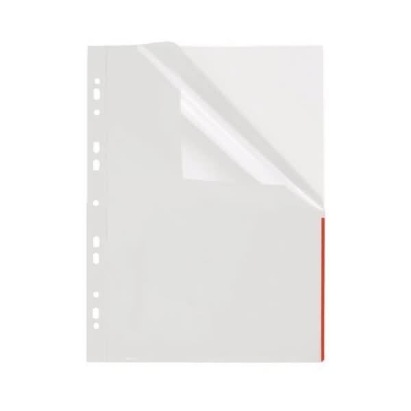FolderSys Prospekthüllen A4 PP 4-fach gelocht mit Indexstreifen VE=50 Stück transparent/rot Image
