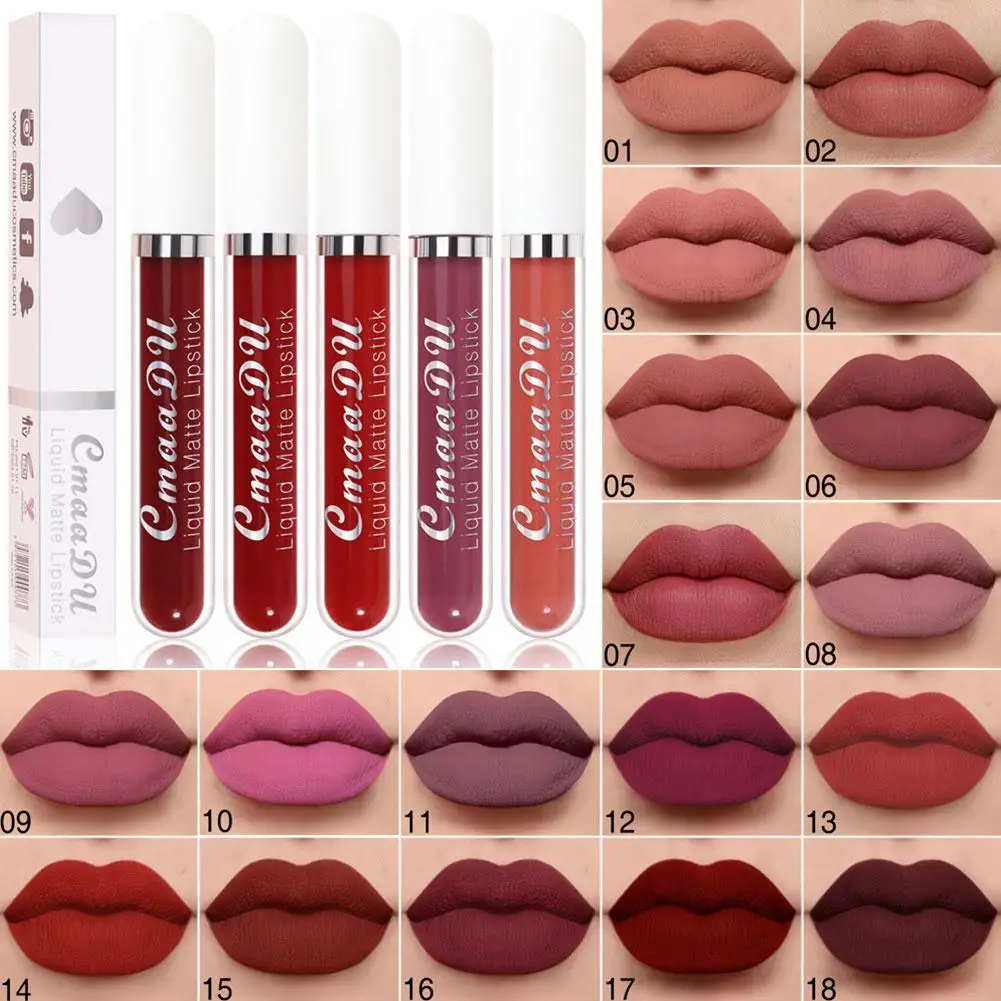 18 Farben wasserdicht flüssig matt Lippenstift langlebig sexy rot feuchtigkeit spendend Lip gloss Samt Antihaft Lippen tönung Make-up Kosmetik Image