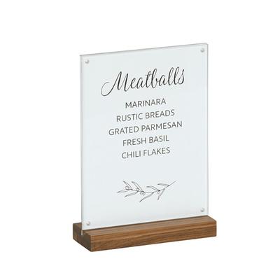 Cal-Mil 23185-811-78 Tabletop Menu Card Holder - 8 1/2" x 12 1/4", Acrylic/Walnut, Brown