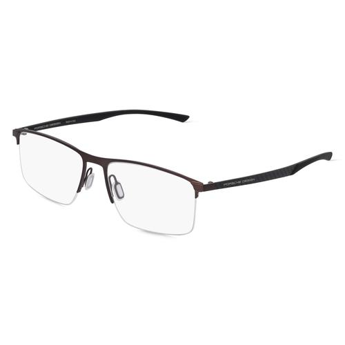 Porsche Design 8752 Unisex-Brille inkl. Gläser Halbrand Rechteckig Metall-Gestell 57mm/17mm/145mm, braun