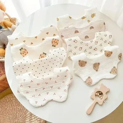 3PCS Cotton Gauze Baby Feeding Bibs Summer Soft Petal Infants Print Saliva Towel Newborn Toddler