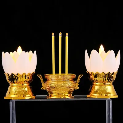 Electric Buddhist Incense Burner Candle, Thailand Lotus Festival Lighting Decors, Battery Operated,