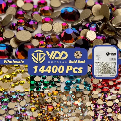 VDD 14400Pcs Wholesale High Quality Crystal Rhinestones Gold Bottom Flat Back Glass Strass Stones