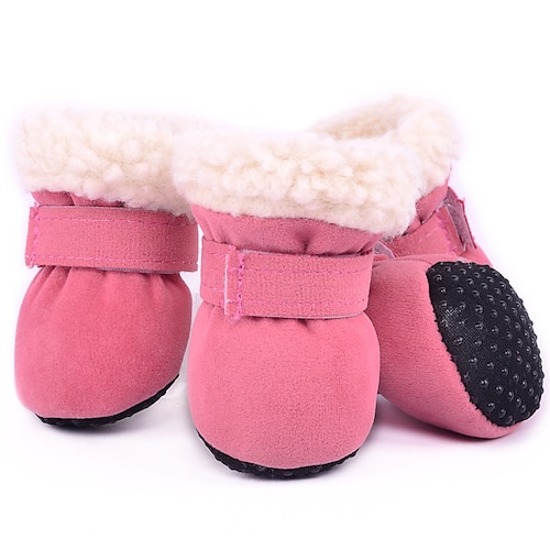 4pcs Winterhundestiefel, Haustier-Schneeschuhe verdicken Fleece-Haustier-Outdoor-Schuhe mit rutschfester Sohle für kleine mittelgroße Hunde Image