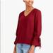 J. Crew Tops | J. Crew Mercantile Blouse 2 Burgundy Bow Sleeve Top V-Neck Nwt | Color: Red | Size: 2