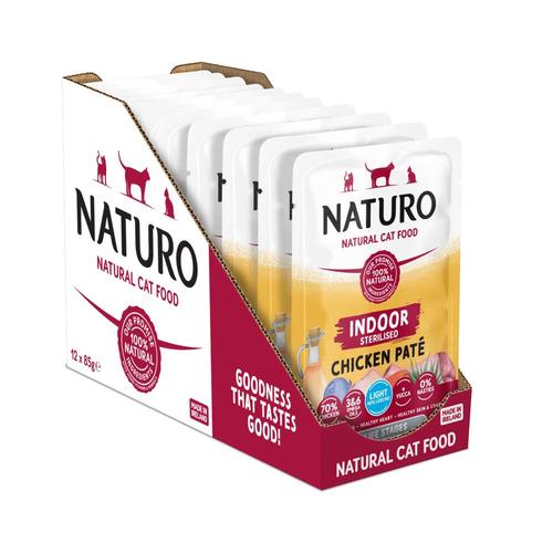 24x85g Sterilised Chicken Paté Pouches Naturo wet cat food