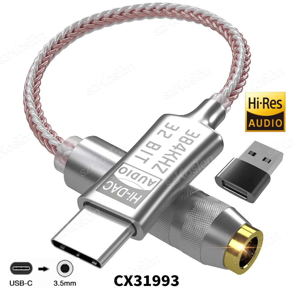 CX31993 HiFi USB Typ C auf 3,5 mm Kopfhörerverstärker DAC Audio Decoder IEM AMP Handy-Adapter Typ-C-Konverter 32b/384kHz Image