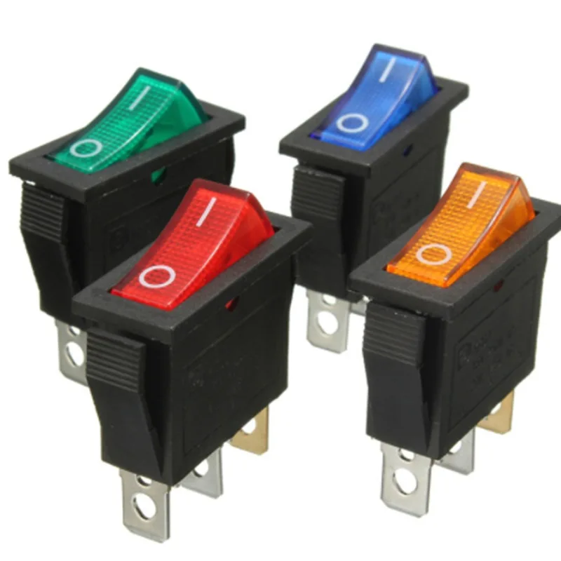 12 Stück Wippschalter 3 Pins 2 Position ON/Off AC 20A 125V 15A 250V SPST Gelb Rot Grün LED-Licht Beleuchteter Bootswippschalter Image