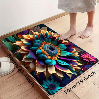 TEMU Vibrant For Lotus Flower Bath Mat – Fade-resistant, Polyester, Rectangular Floor Rug With For Bathroom Decor, Bathroom Rug Image
