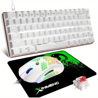 TEMU Gaming Keyboard And Mouse And Mouse Pad, Wired White Led Mechanical Keyboard, Rgb Gaming Mouse, 12000dpi Optical Sensor, 6 Programmable Buttons Mice For Pc Gamers